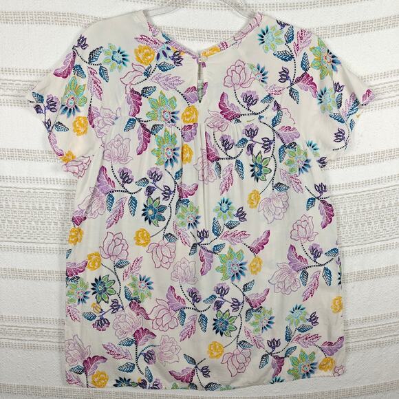 St. John’s Bay White Multicolor Floral Short Sleeve Top L NEW - Picture 2 of 8